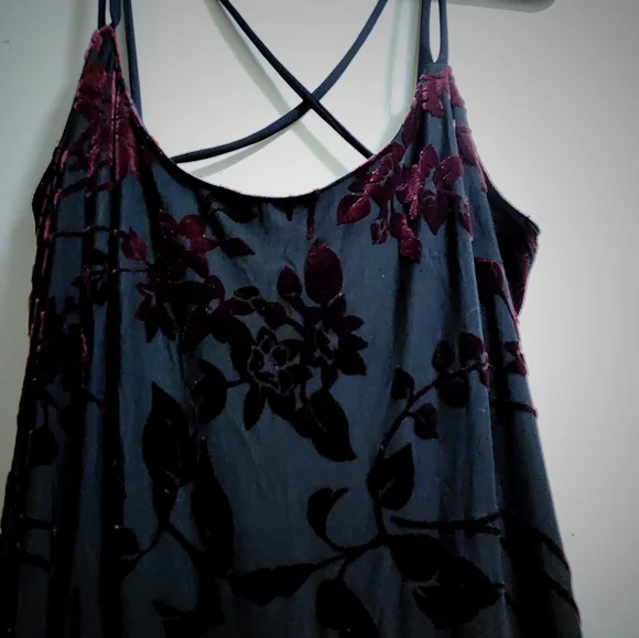 Vtg Sz 8 Formal Dress Floral Maxi Burnout Blk Burgandy Velour Whimsigoth Boho - Picture 6 of 16